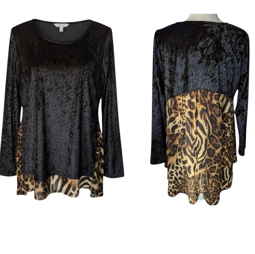 New Paisley Grace Crushed Velvet Tunic Top Animal Print Sheer Panels NWT Sz M